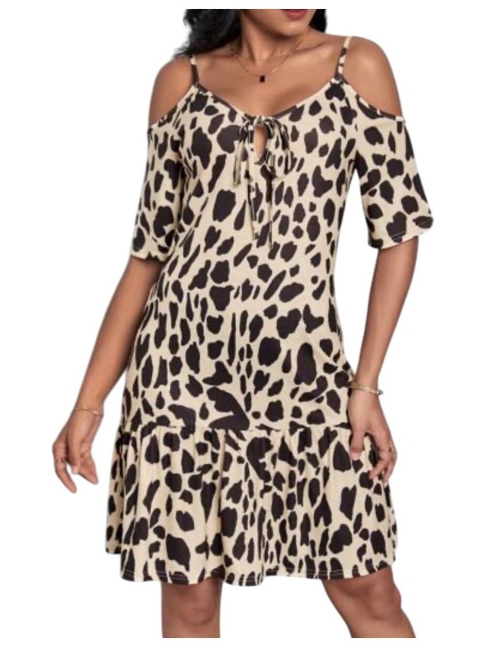 Animal Print Cold-Shoulder Dress